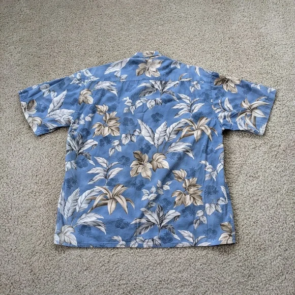 Pierre Cardin Hawaiian Shirt Men's XL Blue Tan Floral * - Picture 5 of 10